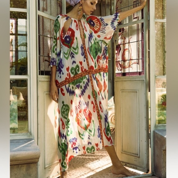 New Zara Printed Kaftan Dress Cover Up - Picture 6 of 15